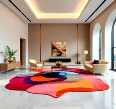 Handcrafted Abstract Spiral Multicolor Area Rug